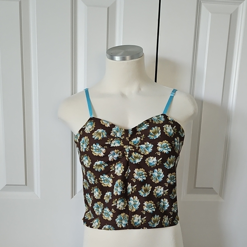Patch Nyc By Ross & Carney  Floral Brown Crop Top Size Xs